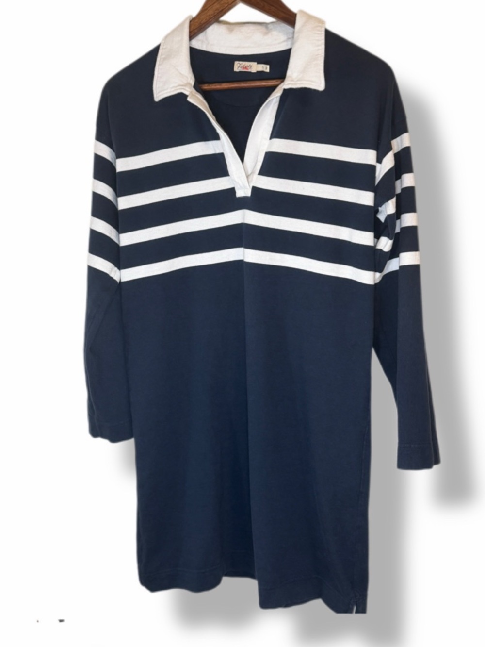 Faherty Rugby Jersey Dress S Navy White Stripe Cotton Polo Mini Dress